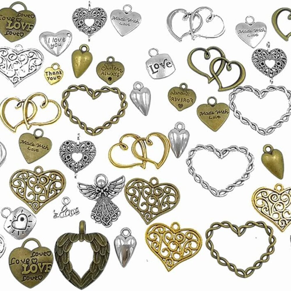 100 Grams Assorted Love Heart Shape Punk Steampunk Charm Pendant Connector for D